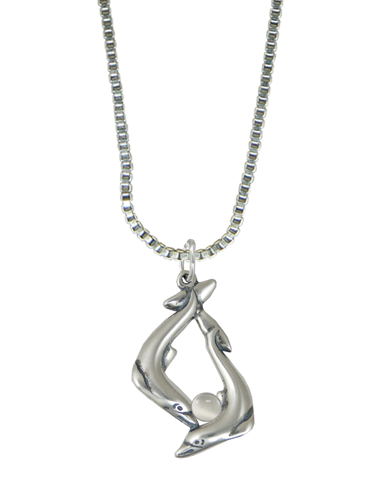 Sterling Silver Dolphins Pendant With White